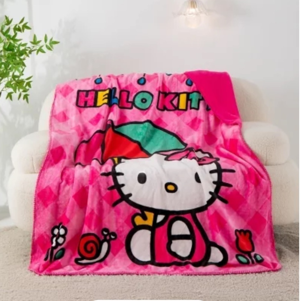 Hello Kitty "Rainy Day Kitty" 50" x 60" Cloud / Faux Fur Throw Blanket
